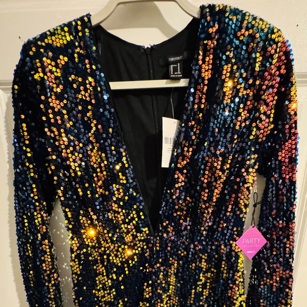 Forever 21 Women's Multi Playsuit-romper Multicolor Sequin NWT M Long Sleeve